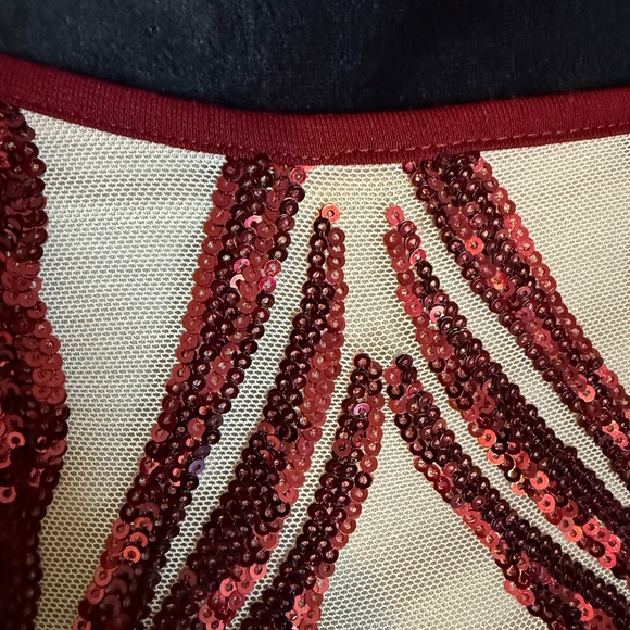 Gorgeous Windsor Deep Red and Nude Long Sleeve Sequin Dress - Picture 4 of 5